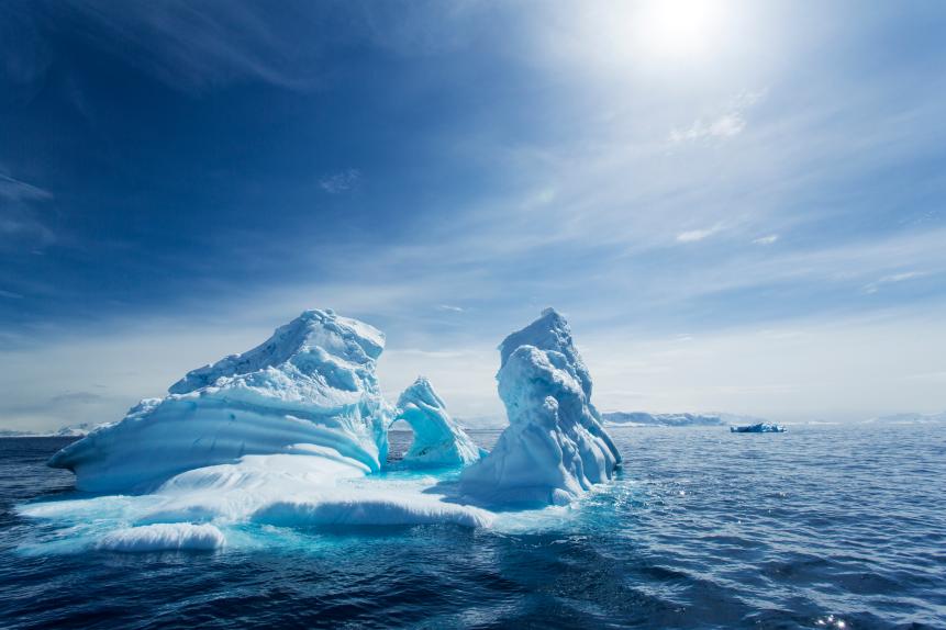 Antarctica, Massive iceberg in spring sunshine floating in Gerlache Strait along Antarctic Peninsula
