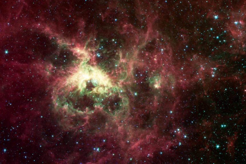 NASA's Spitzer Space Telescope, formerly known as the Space Infrared Telescope Facility, has captured in stunning detail the spidery filaments and newborn stars of theTarantula Nebula, a rich star-forming region also known as 30 Doradus.