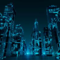 blue glowing futuristic city