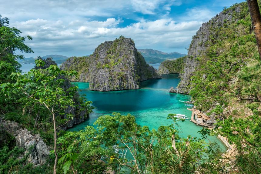 A tropical lagoon on the island of Coron in Palawan in the Philippines. Taken from the trail to Kayangan Lake