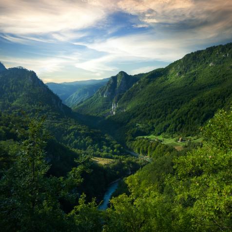 Sunset over Tara river canyon - second biggest canyon in the world and the biggest one in Europe in the Durmitor national park, Montenegro.