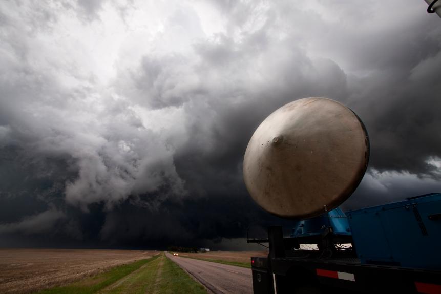 The Doppler on Wheels truck DOW 5 scans a storm in western Nebraska, June 5, 2009.  DOW 5 is a part of CSWR, a weather research group out of Colorado that is participating in Project Vortex 2, a two year, twelve million dollar research mission to study tornadoes and supercells.