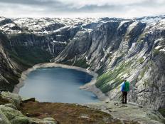 Tyssedal, Norway - July 10:  Overlooking a mountain landscape with a lake in Hardangervidda close to Tyssedal in the province Hordaland on July 10, 2015 in Tyssedal, Norway. (Photo by Thomas Trutschel/Photothek via Getty Images)