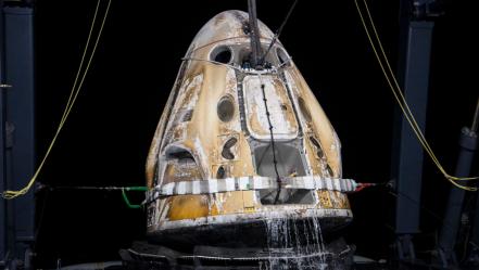 TAMPA, FL - MAY 06: In this handout photo provided by NASA, The SpaceX Crew Dragon Endurance spacecraft is seen shortly after it landed with NASA astronauts Raja Chari, Kayla Barron, Tom Marshburn, and ESA (European Space Agency) astronaut Matthais Maurer aboard, in the Gulf of Mexico on May 6, 2022 off the coast of Tampa, Florida. Maurer, Marshburn, Chari, and Barron are returning after 177 days in space as part of Expeditions 66 and 67 aboard the International Space Station. (Photo by Aubrey Gemignani/NASA via Getty Images)